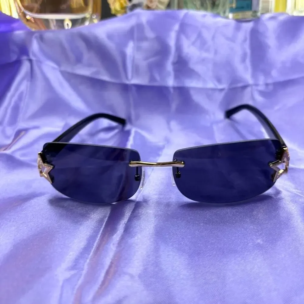 Y2k star girl sunglasses, futuristic rimless shades, mcbling glam futuristic